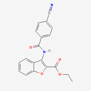 molecular formula C19H14N2O4 B2798298 Ethyl 3-(4-cyanobenzamido)benzofuran-2-carboxylate CAS No. 477500-08-6