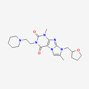 molecular formula C21H30N6O3 B2798301 4,7-Dimethyl-6-(oxolan-2-ylmethyl)-2-(2-piperidin-1-ylethyl)purino[7,8-a]imidazole-1,3-dione CAS No. 876674-25-8