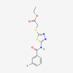 molecular formula C13H12FN3O3S2 B2798306 Ethyl 2-((5-(3-fluorobenzamido)-1,3,4-thiadiazol-2-yl)thio)acetate CAS No. 392318-23-9