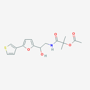 molecular formula C16H19NO5S B2798314 1-((2-Hydroxy-2-(5-(thiophen-3-yl)furan-2-yl)ethyl)amino)-2-methyl-1-oxopropan-2-yl acetate CAS No. 2034490-69-0