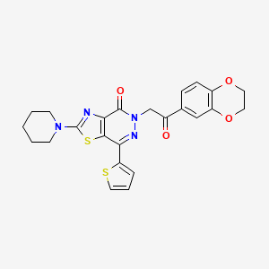 molecular formula C24H22N4O4S2 B2798321 5-(2-(2,3-dihydrobenzo[b][1,4]dioxin-6-yl)-2-oxoethyl)-2-(piperidin-1-yl)-7-(thiophen-2-yl)thiazolo[4,5-d]pyridazin-4(5H)-one CAS No. 1105234-45-4