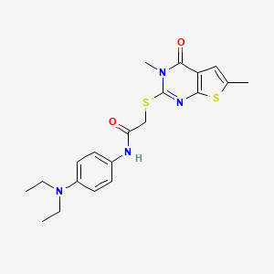 molecular formula C20H24N4O2S2 B2798336 N-[4-(二乙基氨基)苯基]-2-(3,6-二甲基-4-氧代噻吩[2,3-d]嘧啶-2-基)硫代乙酰胺 CAS No. 878695-63-7