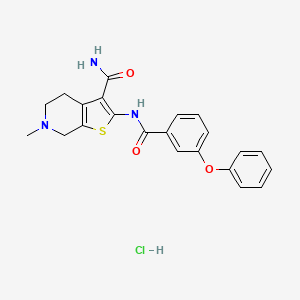 molecular formula C22H22ClN3O3S B2798339 6-Methyl-2-(3-phenoxybenzamido)-4,5,6,7-tetrahydrothieno[2,3-c]pyridine-3-carboxamide hydrochloride CAS No. 1216510-96-1