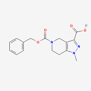 molecular formula C16H17N3O4 B2798341 1-Methyl-5-phenylmethoxycarbonyl-6,7-dihydro-4H-pyrazolo[4,3-c]pyridine-3-carboxylic acid CAS No. 1796525-34-2