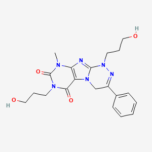 molecular formula C20H24N6O4 B2798342 1,7-bis(3-hydroxypropyl)-9-methyl-3-phenyl-5,7,9-trihydro-4H-1,2,4-triazino[4, 3-h]purine-6,8-dione CAS No. 898410-42-9