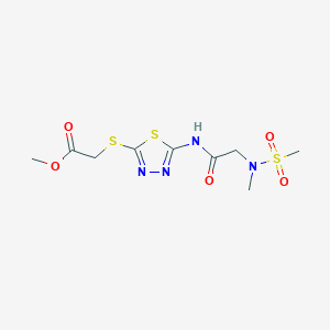 molecular formula C9H14N4O5S3 B2798347 methyl 2-((5-(2-(N-methylmethylsulfonamido)acetamido)-1,3,4-thiadiazol-2-yl)thio)acetate CAS No. 1351590-92-5