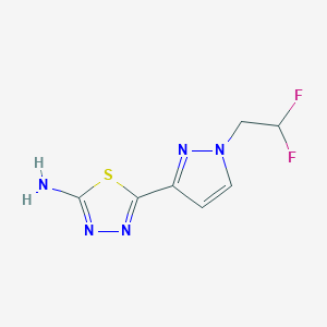molecular formula C7H7F2N5S B2798357 5-[1-(2,2-Difluoroethyl)pyrazol-3-yl]-1,3,4-thiadiazol-2-amine CAS No. 1946812-25-4