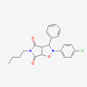 molecular formula C21H21ClN2O3 B2798374 5-butyl-2-(4-chlorophenyl)-3-phenyldihydro-2H-pyrrolo[3,4-d]isoxazole-4,6(5H,6aH)-dione CAS No. 1005052-86-7