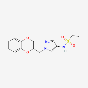 molecular formula C14H17N3O4S B2798409 N-(1-((2,3-dihydrobenzo[b][1,4]dioxin-2-yl)methyl)-1H-pyrazol-4-yl)ethanesulfonamide CAS No. 1795419-03-2