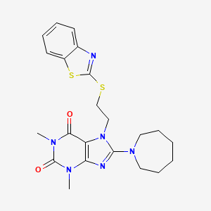 molecular formula C22H26N6O2S2 B2798423 8-(氮杂庚烷-1-基)-7-(2-(苯并[d]噻吩-2-基硫代)乙基)-1,3-二甲基-1H-嘧啶-2,6(3H,7H)-二酮 CAS No. 501352-38-1