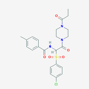 molecular formula C23H26ClN3O5S B2798462 N-(1-((4-chlorophenyl)sulfonyl)-2-oxo-2-(4-propionylpiperazin-1-yl)ethyl)-4-methylbenzamide CAS No. 1025033-30-0