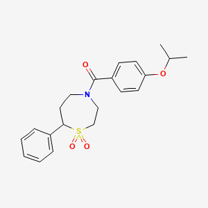 molecular formula C21H25NO4S B2798509 (1,1-Dioxido-7-phenyl-1,4-thiazepan-4-yl)(4-isopropoxyphenyl)methanone CAS No. 2034334-66-0