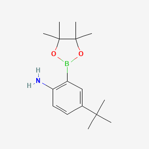 molecular formula C16H26BNO2 B2798536 Benzenamine, 4-(1,1-dimethylethyl)-2-(4,4,5,5-tetramethyl-1,3,2-dioxaborolan-2-yl)- CAS No. 1276656-57-5