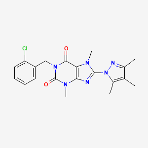 molecular formula C20H21ClN6O2 B2798556 1-(2-氯苯甲基)-3,7-二甲基-8-(3,4,5-三甲基-1H-吡唑-1-基)-1H-嘧啶-2,6(3H,7H)-二酮 CAS No. 1013988-37-8