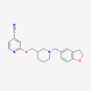 molecular formula C21H23N3O2 B2798574 2-[[1-(2,3-Dihydro-1-benzofuran-5-ylmethyl)piperidin-3-yl]methoxy]pyridine-4-carbonitrile CAS No. 2380068-01-7