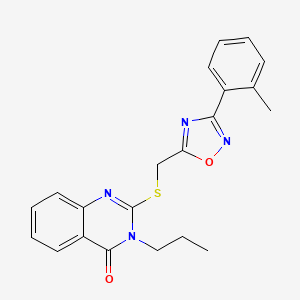 molecular formula C21H20N4O2S B2798576 3-propyl-2-(((3-(o-tolyl)-1,2,4-oxadiazol-5-yl)methyl)thio)quinazolin-4(3H)-one CAS No. 1287102-99-1