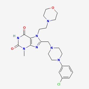 molecular formula C23H30ClN7O3 B2798586 8-{[4-(3-chlorophenyl)piperazin-1-yl]methyl}-3-methyl-7-(2-morpholin-4-ylethyl)-3,7-dihydro-1H-purine-2,6-dione CAS No. 847409-66-9