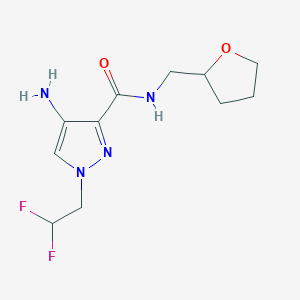 molecular formula C11H16F2N4O2 B2798614 4-Amino-1-(2,2-difluoroethyl)-N-(tetrahydrofuran-2-ylmethyl)-1H-pyrazole-3-carboxamide CAS No. 2101198-14-3