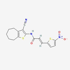 (E)-N-(3-cyano-5,6,7,8-tetrahydro-4H-cyclohepta[b]thiophen-2-yl)-3-(5-nitrothiophen-2-yl)acrylamide