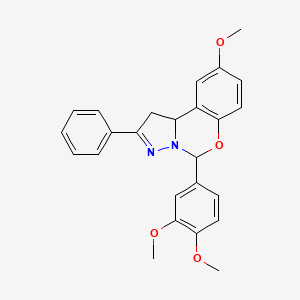 molecular formula C25H24N2O4 B2798640 5-(3,4-二甲氧基苯基)-9-甲氧基-2-苯基-1,10b-二氢嘧啶并[1,5-c][1,3]苯并噁嗪 CAS No. 381190-15-4