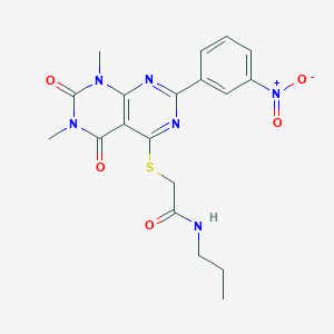molecular formula C19H20N6O5S B2798641 2-((6,8-二甲基-2-(3-硝基苯基)-5,7-二氧代-5,6,7,8-四氢嘧啶并[4,5-d]嘧啶-4-基)硫)-N-丙基乙酰胺 CAS No. 872854-62-1