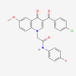 molecular formula C25H18ClFN2O4 B2798648 2-[3-[(4-chlorophenyl)-oxomethyl]-6-methoxy-4-oxo-1-quinolinyl]-N-(4-fluorophenyl)acetamide CAS No. 866344-21-0