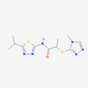 molecular formula C11H16N6OS2 B2798655 N-(5-异丙基-1,3,4-噻二唑-2-基)-2-((4-甲基-4H-1,2,4-三唑-3-基)硫)丙酰胺 CAS No. 394233-93-3