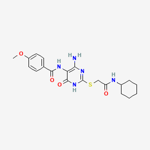 molecular formula C20H25N5O4S B2798656 N-(4-氨基-2-((2-(环己基氨基)-2-氧乙基)硫)-6-氧代-1,6-二氢嘧啶-5-基)-4-甲氧基苯甲酰胺 CAS No. 872597-39-2