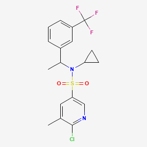 molecular formula C18H18ClF3N2O2S B2798670 6-chloro-N-cyclopropyl-5-methyl-N-{1-[3-(trifluoromethyl)phenyl]ethyl}pyridine-3-sulfonamide CAS No. 1795277-89-2