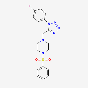 molecular formula C18H19FN6O2S B2798707 1-((1-(4-fluorophenyl)-1H-tetrazol-5-yl)methyl)-4-(phenylsulfonyl)piperazine CAS No. 1049429-14-2
