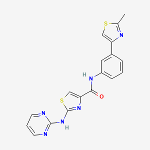 molecular formula C18H14N6OS2 B2798716 N-(3-(2-methylthiazol-4-yl)phenyl)-2-(pyrimidin-2-ylamino)thiazole-4-carboxamide CAS No. 1251575-27-5