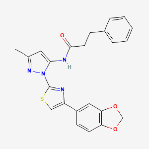 molecular formula C23H20N4O3S B2798720 N-(1-(4-(benzo[d][1,3]dioxol-5-yl)thiazol-2-yl)-3-methyl-1H-pyrazol-5-yl)-3-phenylpropanamide CAS No. 1019101-33-7