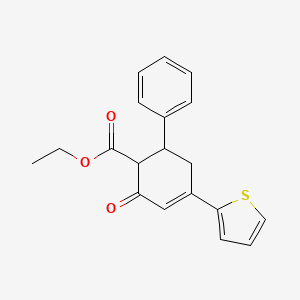 molecular formula C19H18O3S B2798735 Ethyl 3-oxo-5-(thiophen-2-yl)-1,2,3,6-tetrahydro-[1,1'-biphenyl]-2-carboxylate CAS No. 57320-22-6