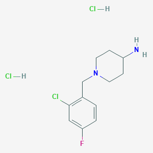 molecular formula C12H18Cl3FN2 B2798764 1-(2-氯-4-氟苯甲基)哌啶-4-胺二盐酸盐 CAS No. 1286265-33-5
