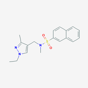 molecular formula C18H21N3O2S B279879 N-[(1-ethyl-3-methyl-1H-pyrazol-4-yl)methyl]-N-methyl-2-naphthalenesulfonamide 