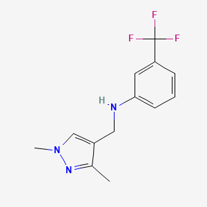 molecular formula C13H14F3N3 B2798791 N-((1,3-Dimethyl-1H-pyrazol-4-yl)methyl)-3-(trifluoromethyl)aniline CAS No. 1006336-83-9