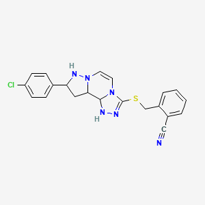 molecular formula C21H13ClN6S B2798822 2-({[11-(4-Chlorophenyl)-3,4,6,9,10-pentaazatricyclo[7.3.0.0^{2,6}]dodeca-1(12),2,4,7,10-pentaen-5-yl]sulfanyl}methyl)benzonitrile CAS No. 1428359-18-5