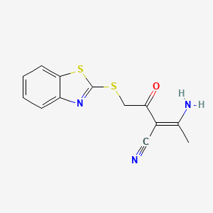 molecular formula C13H11N3OS2 B2798842 3-Amino-2-(2-(benzo[d]thiazol-2-ylthio)acetyl)but-2-enenitrile CAS No. 744230-21-5