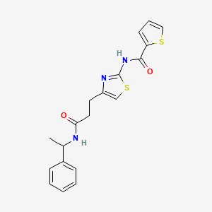 molecular formula C19H19N3O2S2 B2798845 N-(4-(3-oxo-3-((1-phenylethyl)amino)propyl)thiazol-2-yl)thiophene-2-carboxamide CAS No. 1021022-86-5