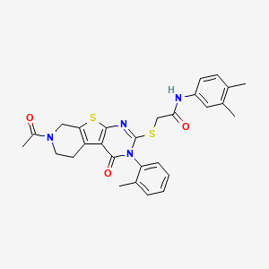 2-((7-acetyl-4-oxo-3-(o-tolyl)-3,4,5,6,7,8-hexahydropyrido[4',3':4,5]thieno[2,3-d]pyrimidin-2-yl)thio)-N-(3,4-dimethylphenyl)acetamide