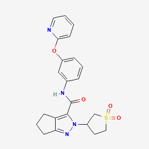 molecular formula C22H22N4O4S B2798852 2-(1,1-dioxidotetrahydrothiophen-3-yl)-N-(3-(pyridin-2-yloxy)phenyl)-2,4,5,6-tetrahydrocyclopenta[c]pyrazole-3-carboxamide CAS No. 1105221-43-9