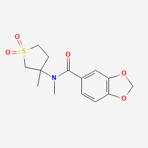 molecular formula C14H17NO5S B2798855 N-(1,1-diketo-3-methyl-thiolan-3-yl)-N-methyl-piperonylamide CAS No. 874594-58-8