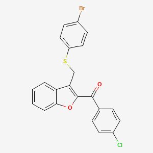 molecular formula C22H14BrClO2S B2798901 (3-{[(4-Bromophenyl)sulfanyl]methyl}-1-benzofuran-2-yl)(4-chlorophenyl)methanone CAS No. 338424-00-3