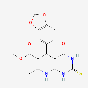 methyl 5-(1,3-benzodioxol-5-yl)-7-methyl-4-oxo-2-sulfanylidene-5,8-dihydro-1H-pyrido[2,3-d]pyrimidine-6-carboxylate