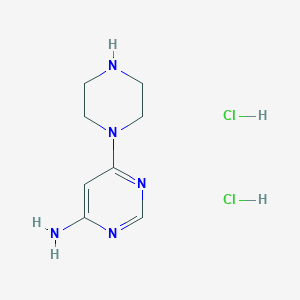 molecular formula C8H15Cl2N5 B2798943 6-哌嗪基嘧啶-4-胺；二盐酸盐 CAS No. 2490426-37-2