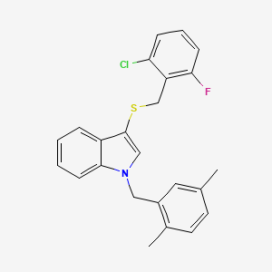 molecular formula C24H21ClFNS B2798947 3-{[(2-chloro-6-fluorophenyl)methyl]sulfanyl}-1-[(2,5-dimethylphenyl)methyl]-1H-indole CAS No. 681279-98-1