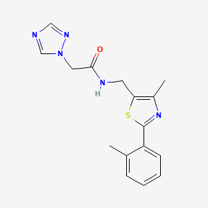 molecular formula C16H17N5OS B2798953 N-((4-methyl-2-(o-tolyl)thiazol-5-yl)methyl)-2-(1H-1,2,4-triazol-1-yl)acetamide CAS No. 1448122-44-8