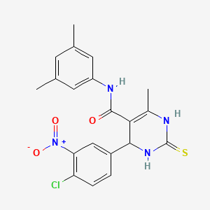 molecular formula C20H19ClN4O3S B2798955 4-(4-chloro-3-nitrophenyl)-N-(3,5-dimethylphenyl)-6-methyl-2-thioxo-1,2,3,4-tetrahydropyrimidine-5-carboxamide CAS No. 537679-95-1