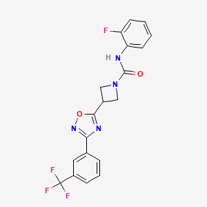 molecular formula C19H14F4N4O2 B2798960 N-(2-fluorophenyl)-3-(3-(3-(trifluoromethyl)phenyl)-1,2,4-oxadiazol-5-yl)azetidine-1-carboxamide CAS No. 1351658-64-4