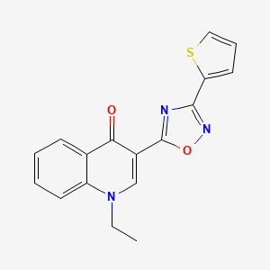 molecular formula C17H13N3O2S B2798961 1-ethyl-3-(3-(thiophen-2-yl)-1,2,4-oxadiazol-5-yl)quinolin-4(1H)-one CAS No. 1260704-96-8